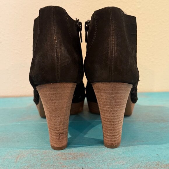 Paul Green Tacey Cutout Black Suede Heel Ankle Boots Booties Peeptoe Sz 6.5 - Picture 5 of 11